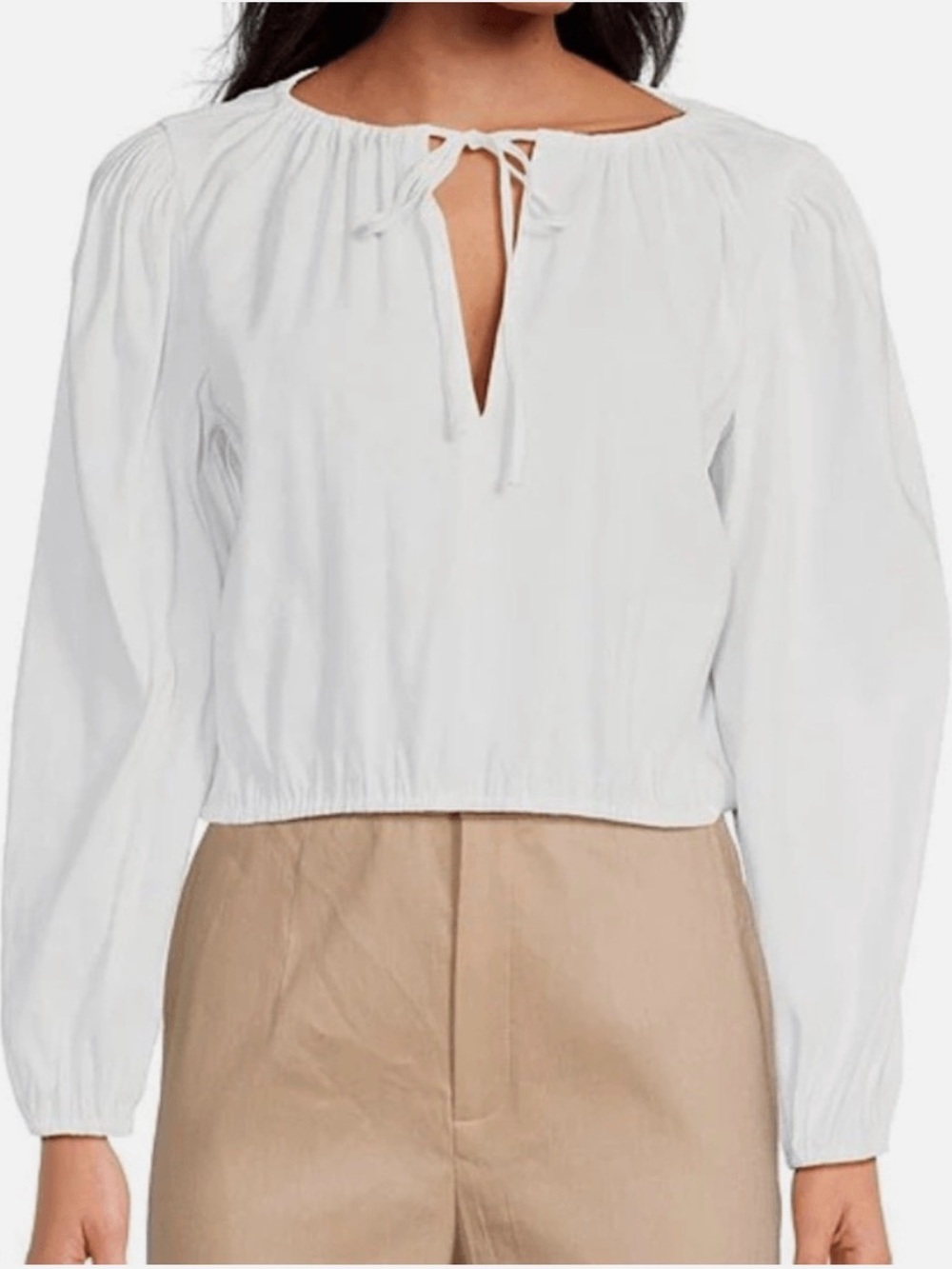 🤎 Gianni Bini 🤎 White, Camilla Long Sleeve Pullover Woven Linen Blouse (XS)